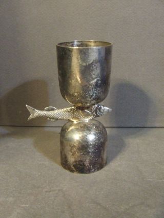 Vintage England Silverplate Fish Double Jigger Barware 1oz And 1 1/2oz Marked
