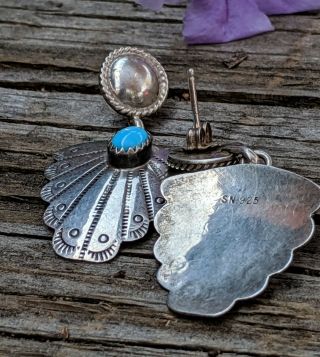 Vintage Navajo Sterling Silver Sleeping beauty Dangle Post Earrings Hand Stamped 4