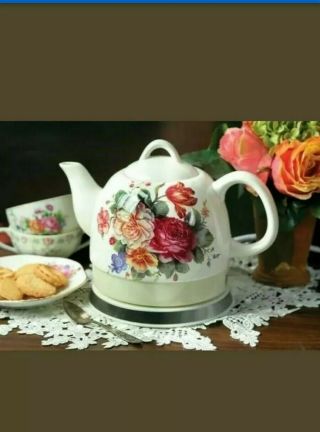 Victorian Trading Company Vintage Roses Ceramic Electric Tea Kettle