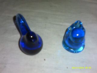 2 Small Vintage Solid Glass Blue Birds Terra Studios Napcoware Paper Weight