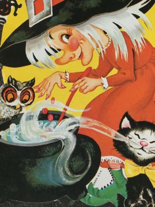 6 Vtg 1960’s Eureka Halloween Witch Stirring Cauldron / Pot Happy Cat Owl