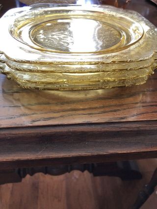 Vintage Federal Madrid Depression Glass Amber 9 " Plates (4)