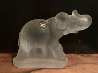 Vintage Smith Art Glass Frosted Glass Walking Elephant Figurine W/paper Label