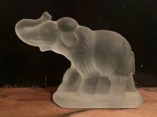 Vintage Smith Art Glass Frosted Glass Walking Elephant Figurine w/Paper Label 2