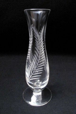 Vintage Stuart Crystal England Ellesmere Fern Cut Bud Vase Art Deco Signed