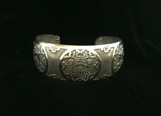 Vintage Sterling Silver Peru Aztec Cuff Bracelet,