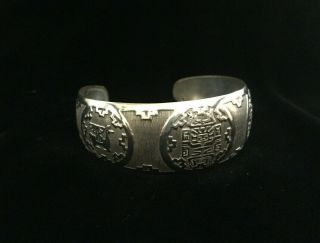 Vintage Sterling Silver Peru Aztec Cuff Bracelet, 2