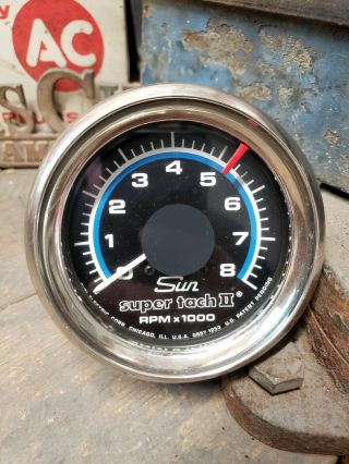 Vintage Sun Tach Ii 8000 Rpm Blue Line Tachometer 8k Muscle Car Street Rod