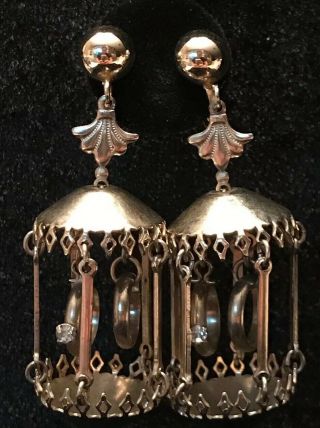 Vintage Jewelry Chandelier Earrings Bird Cage Wedding Rings Dangle Screw Backs