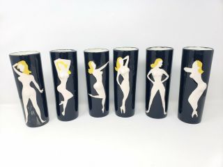 Set Of 6 Vintage Nude Women Highball Bar Tumblers Drinking Glasses 60s Novelty