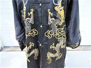 VINTAGE CHINESE BLACK SILK GOLD & SILVER EMBROIDERED DRAGON ROBE 3