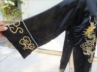VINTAGE CHINESE BLACK SILK GOLD & SILVER EMBROIDERED DRAGON ROBE 6