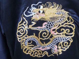 VINTAGE CHINESE BLACK SILK GOLD & SILVER EMBROIDERED DRAGON ROBE 8