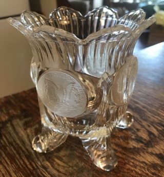Vintage Fostoria Frosted Us Dollar Coin Glass Spooner Vase Candle Candy Footed