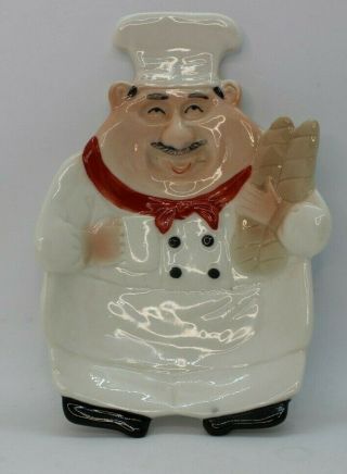 Ceramic Spoon Rest Chef Holding French Bread And Coffee Cup Vintage