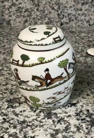 Vintage Crown Staffordshire Hunting Scene Ginger Jar