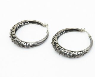 925 Sterling Silver - Vintage Dark Tone Swirl Filigree Hoop Earrings - E6044 2