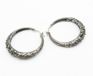925 Sterling Silver - Vintage Dark Tone Swirl Filigree Hoop Earrings - E6044 3