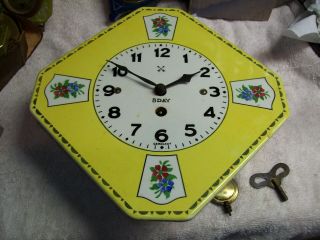 Germany Vintage Wind Up Kitchen Wall Clock With Pendulum And Key