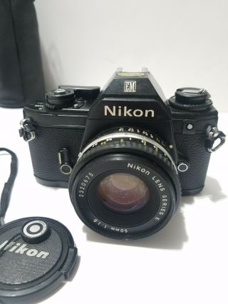 Vintage Nikon EM Camera 35mm Film w/ 50mm E Series Lense Flash 62mm Lense REPAIR 4