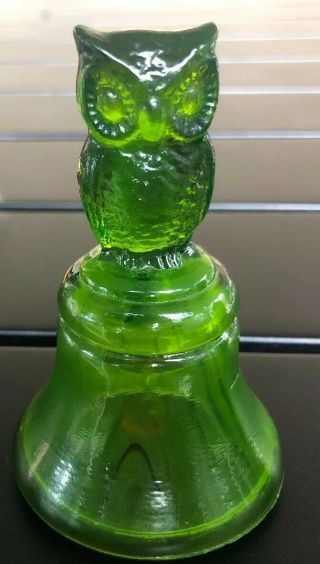 Vintage Boyd Green Glass Owl Bell Figural