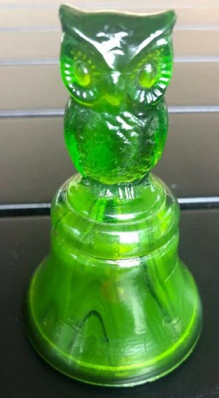 Vintage Boyd Green Glass Owl Bell Figural 2