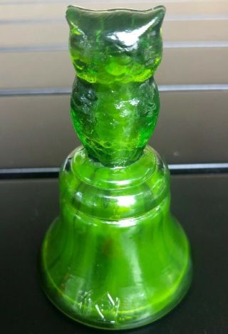Vintage Boyd Green Glass Owl Bell Figural 3