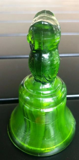 Vintage Boyd Green Glass Owl Bell Figural 5