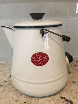 Vintage 5 Quart Kettle/pot Special Enameled Ware Large White Black Trim Con