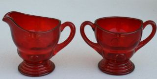 Vintage Martinsville Red Depression Glass Matching Creamer Sugar Bowl Moondrops