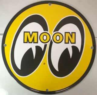 12 " Vintage Moon Eyes Racing Porcelain Sign Metal Service Station Oil Ref Xxx