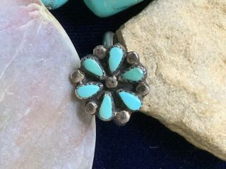 Vintage Navajo Old Pawn Turquoise Sterling Silver Flower Ring