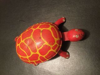 Vintage Tin Litho Wind Up Walking 6 " Turtle Toy Usa