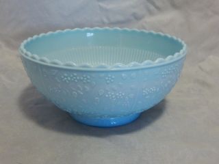 Vintage Powder Blue Slag Glass Serving Bowl Floral Pattern