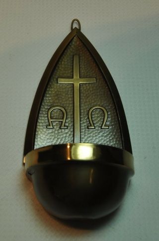 Vintage Brass Wall Holy Water Font Cross Holder Made In West Germany