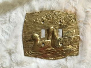 Vintage Brass Duck Goose Double Light Switch Plate Cover - No Screws