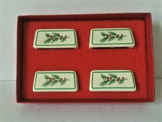 Vtg Spode Christmas Tree Place Card Holders Porcelain England Set 4/box S3324 - C