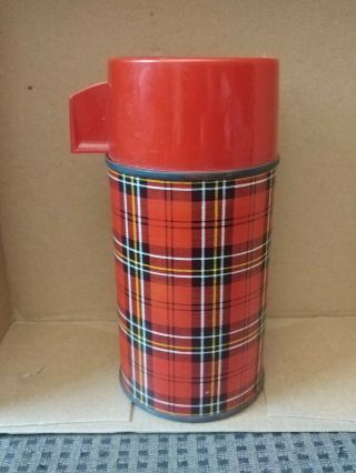 Vintage Aladdin Half Pint Thermos Plaid Color Old Thermos,  Tarnished Bottom.