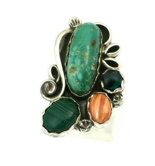 Vintage Native American Sterling Silver Multi - Stone Signed Ring