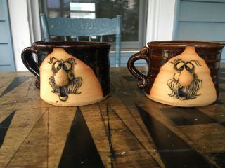 Vintage 1976 Peter Petrie Signed 3d Face Mug Set - Of - Two Never - Display