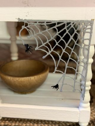 Vintage Miniature Dollhouse Artisan Halloween Metal Corner Spider Web Spiders