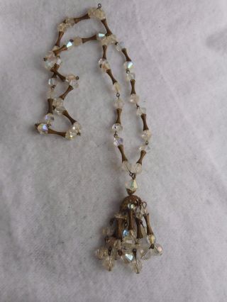 Vintage Faceted Crystal Beads & Brass " Bone " Link 26 " Necklace W/ Bead Tassel