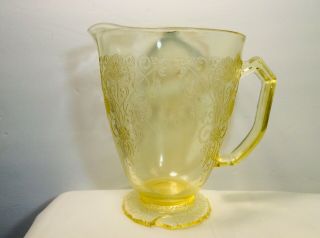 Vintage Poppy Florentine Yellow Depression Glass Pitcher