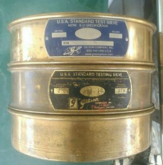 Vintage U.  S.  A.  Standard Testing Sieve Brass No.  10 And No.  30 With Bottom Pan Nm