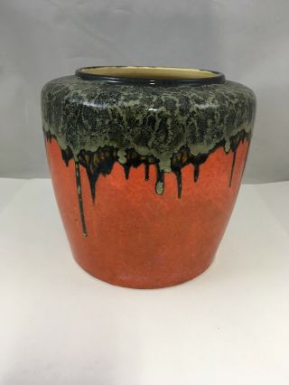 Vintage Drip Glaze Black & Orange Japanese Vase 5.  75 " Flower Vase Container