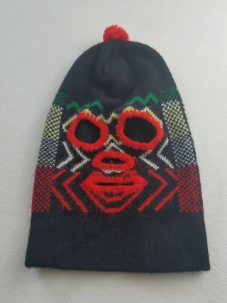 Vintage Ski Mask Robber Full Face 3 Hole Knit Black Red Hat Winter Robber C
