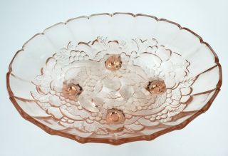 Vintage Indiana Glass Oval Footed Fruit Bowl Centerpiece Garland Dusty Pink 2