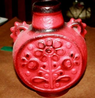 Vintage 60 - 70s Red Vase West German Pottery Fat Lava Era