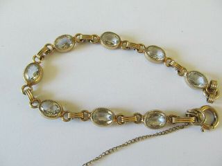 Vintage Gold Filled 12k W/clear Crystals Rhinestone Linked Bangle Bracelet