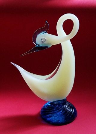 Vintage Murano Hand Blown Glass Swan Art Deco Figurine 9 1/2 " Tall